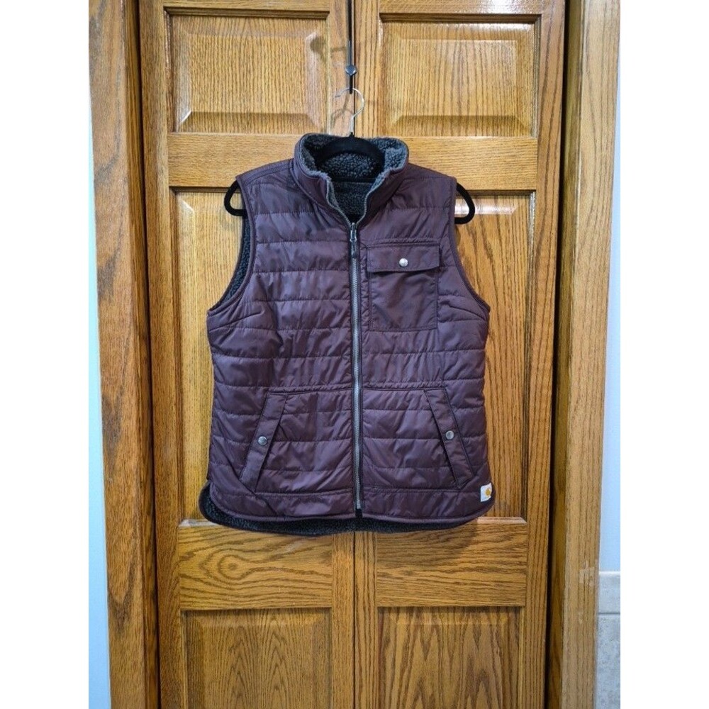 Carhartt Sherpa Lined Utility Vest Womens Med Burgundy Full Zip Reversible Gilet